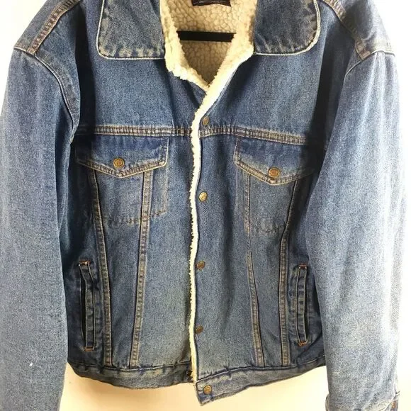 Men's Vintage Milano Bay Denim Sherpa Line Snap Button Jacket Size Large - Picture 3 of 13